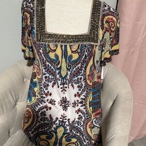 Y2K squared neck boho top